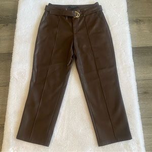 MARC NEW YORK NWT Chocolate Brown Faux Leather Belted Straight Leg Pants Size 2